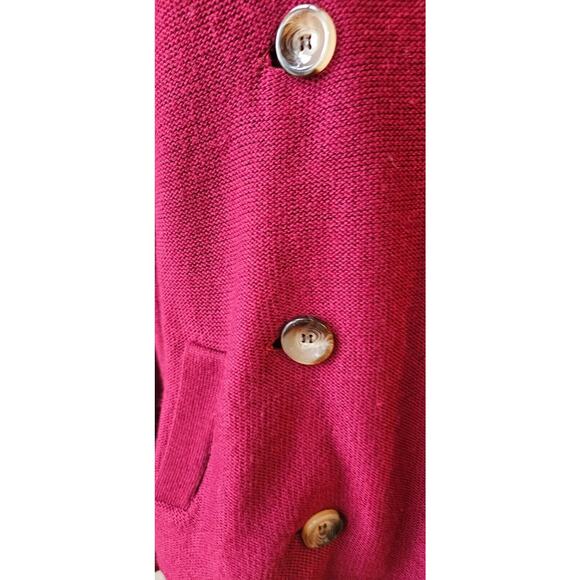 Susan Bristol Merino Wool Burgundy Double Button Cardigan Sweater Pockets Large - Picture 2 of 7